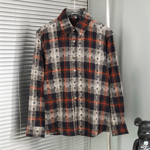Chrome Hearts Plaid Shirt - Black, Gray, and Orange Chrome Hearts Plaid Shirt - Black, Gray, and Orange